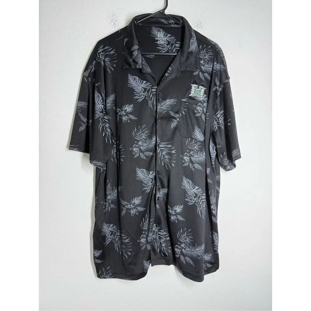 Hawaii Men’s Embroidery Logo Shirt Short Sleeve Button Down Size XL Palm Print